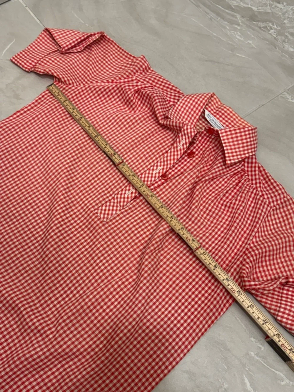Vintage Red Gingham Popover Shirt Short Sleeve Cottagecore - Picture 5 of 6
